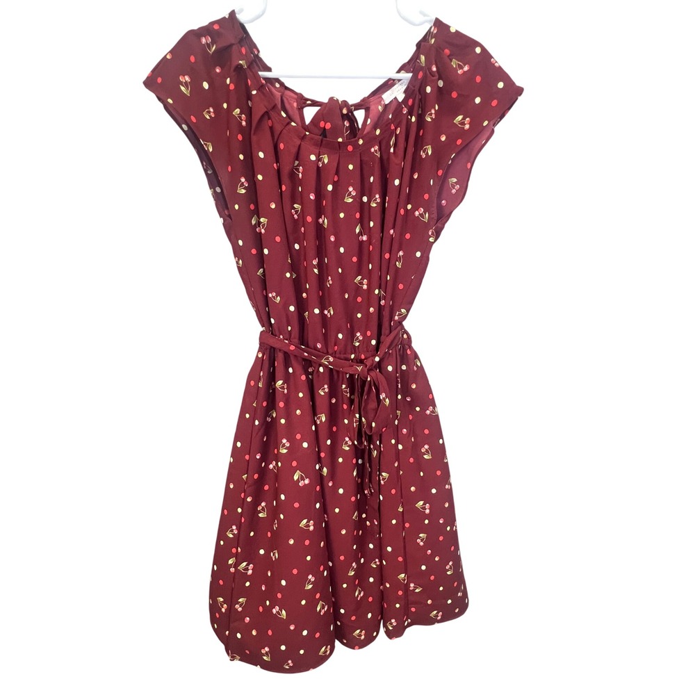 Rockabilly Pinup Cherry Polka Dot Dress Red Cap Sleeve Size L Coquette Romantic